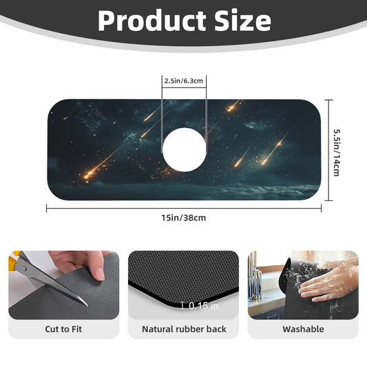 Meteor Sky Faucet Absorbent Mat – 15x5.5in Sink Splash Guard with Rubber Backing, Quick-Dry, Cuttable & Washable